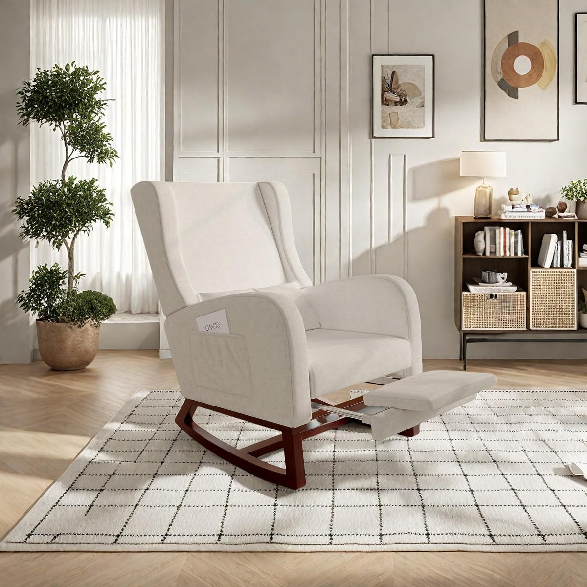 Poltrona MIOOSUT, legno massello, Beige, allungabile, con poggiapiedi, con braccioli, per soggiorno