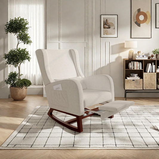 Poltrona MIOOSUT, legno massello, Beige, allungabile, con poggiapiedi, con braccioli, per soggiorno