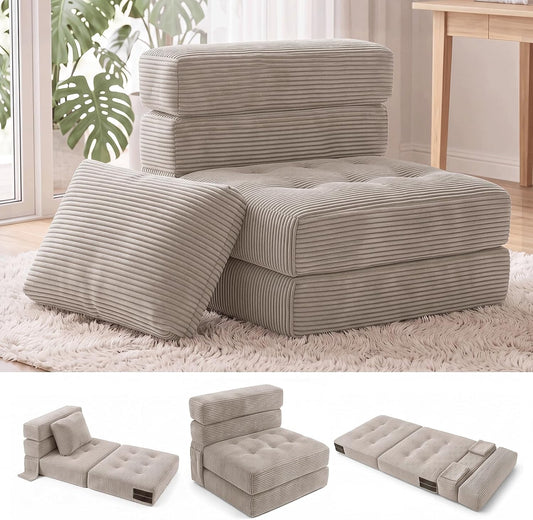 Divano Fabulcozy, 4 in 1, 80 × 76 × 65 cm, 190 × 80 × 16 cm, velluto, con cuscino, trasformabile, con funzione letto, pieghevole, con poggiatesta