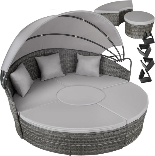 Divano tectake, rattan, Grigio chiaro, trasformabile, regolabile, pieghevole, idrorepellente, per giardino e terrazzo
