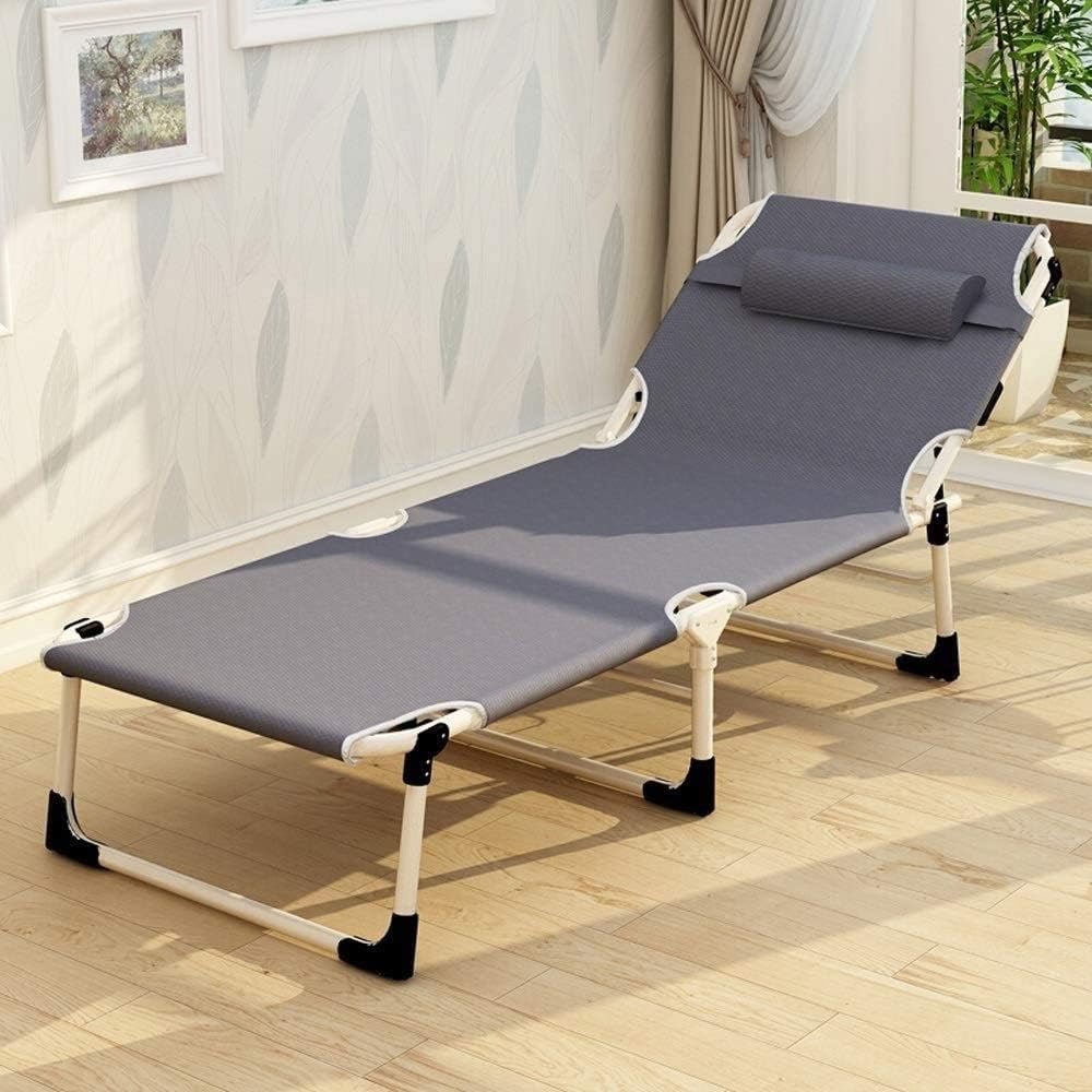 Lettino prendisole FJGQXL, Grigio, reclinabile, regolabile, pieghevole, con poggiapiedi, per giardino e terrazzo