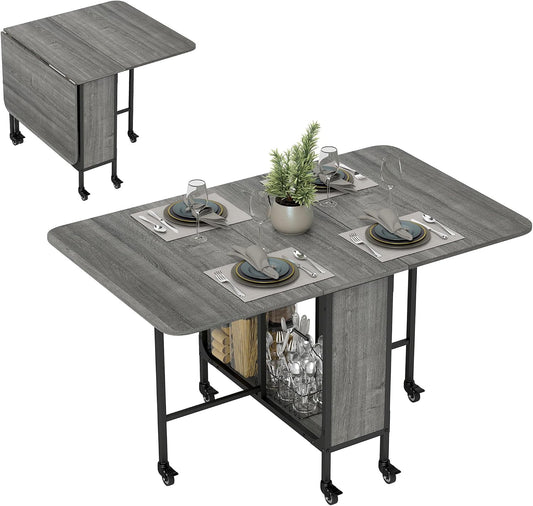Tavolo pieghevole HOMCOM, 130 × 80 × 74 cm, Grigio, con contenitore, per sala da pranzo e cucina
