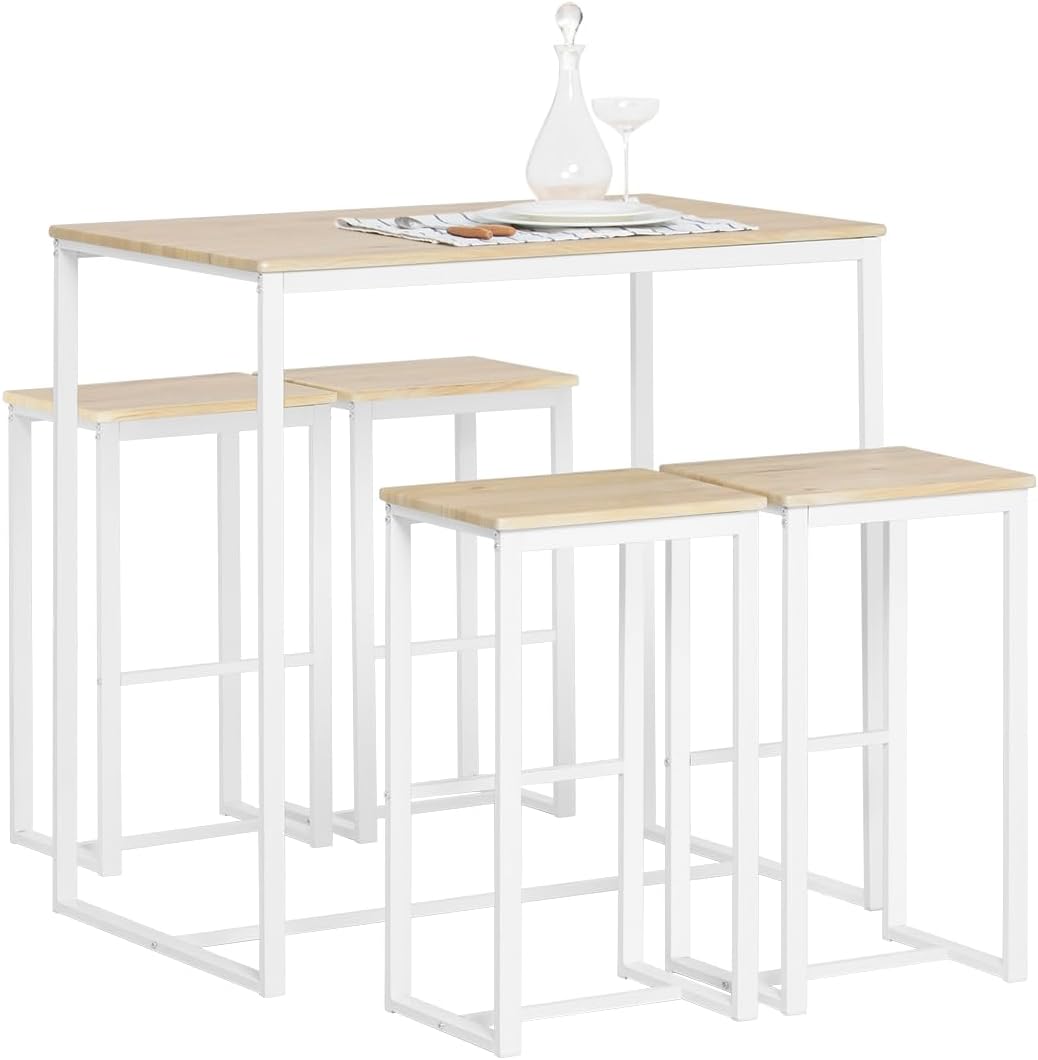 Tavolo SoBuy, 4 sgabelli, 100 × 60 × 96cm, MDF, acciaio, per sala da pranzo e cucina
