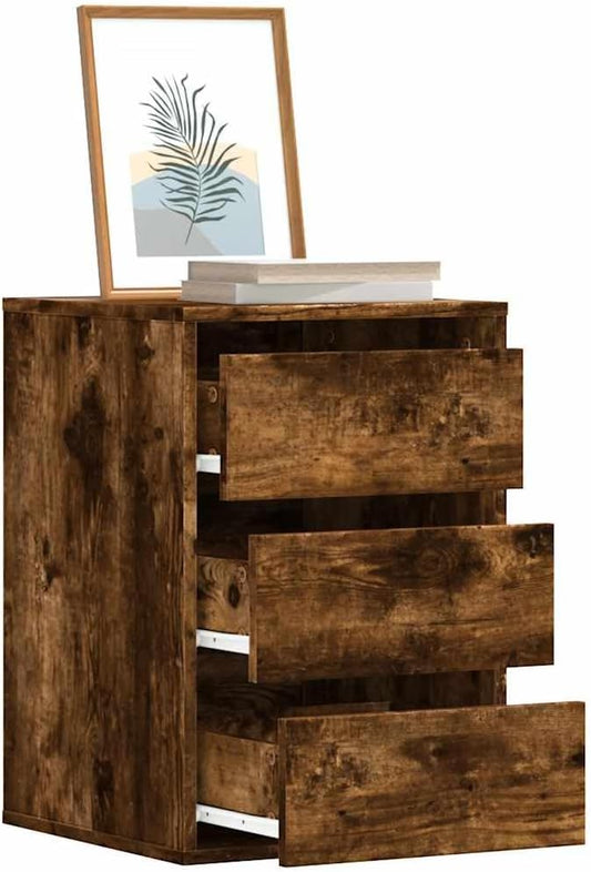 Cassettiera KFPOERTFGD, 3 cassetti, 40 × 41 × 58 cm, legno, Rovere, per soggiorno e camera da letto