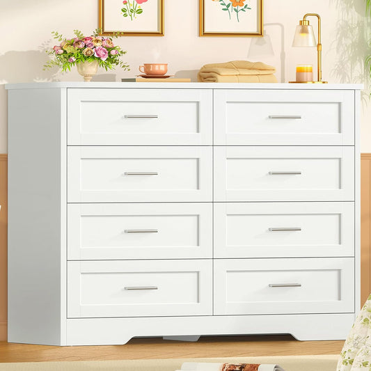 Cassettiera TEENFON, 8 cassetti, 107 × 35 × 96,5 cm, Bianco, per soggiorno e camera da letto