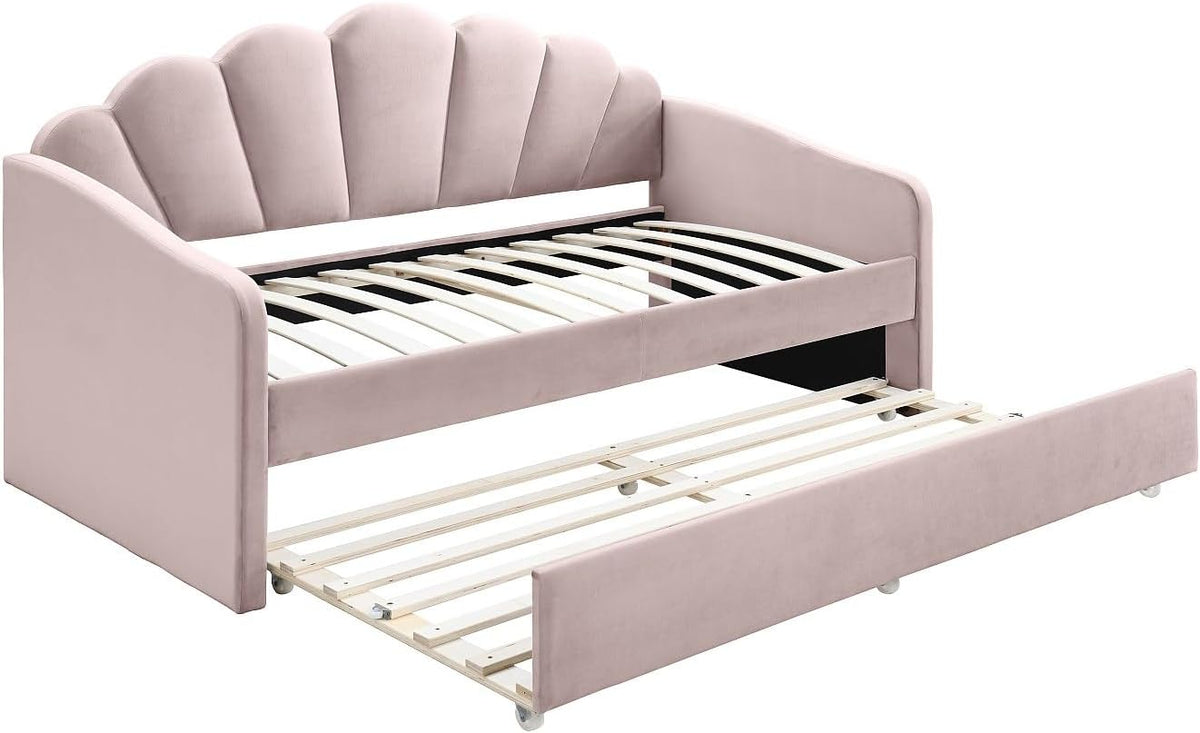 Letto Vente-unique ELUSIA, 2 × 90 × 190 cm, velluto, Rosa, pieghevole, per camera da letto