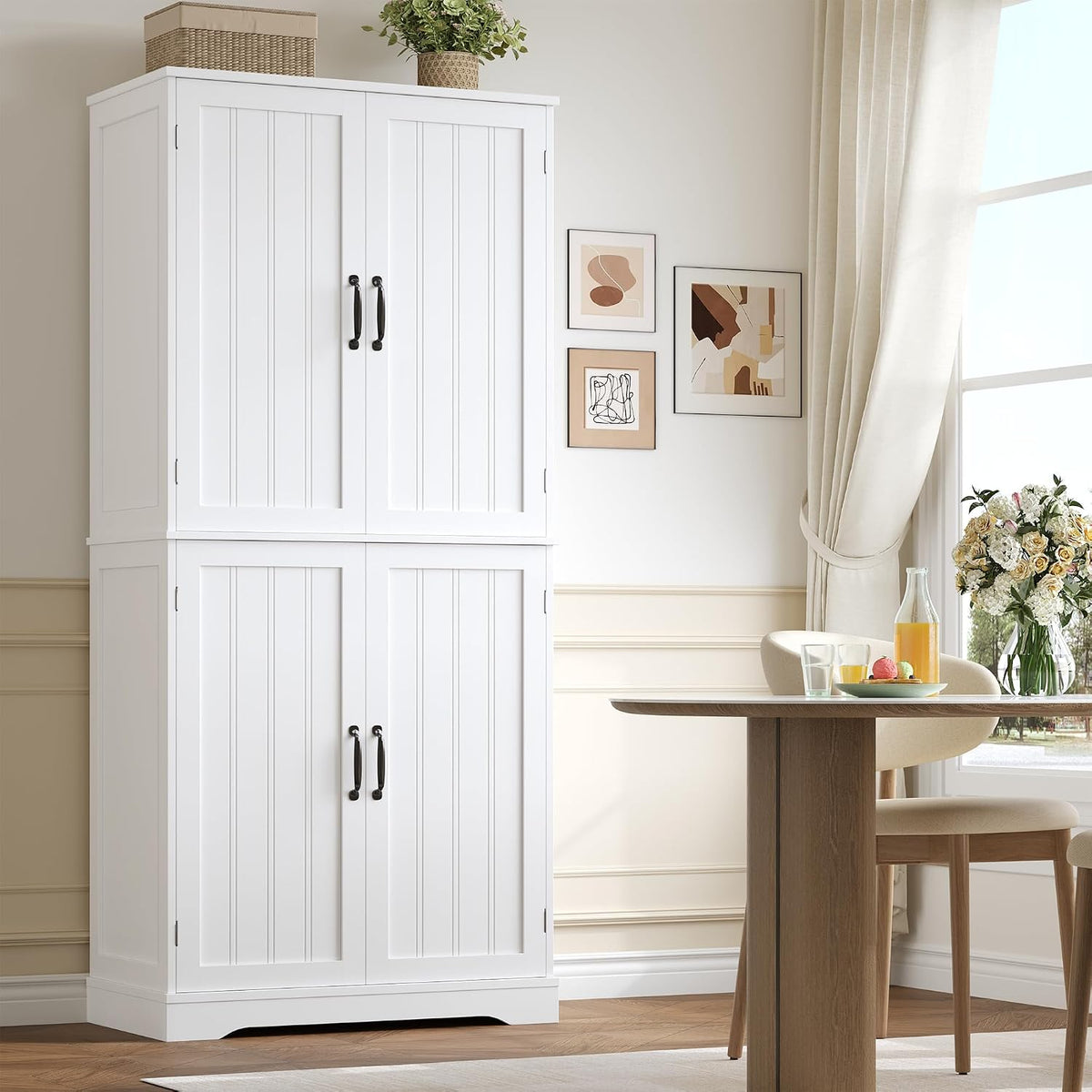 Credenza HOCSOK, 4 ante, 180 × 80 × 40 cm, legno, MDF, Bianco, per soggiorno e sala da pranzo