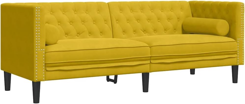 Divano VIHHQGC, 3 posti, 194 × 74,5 × 70,5 cm, velluto, Giallo, reclinabile, con braccioli, imbottito, per soggiorno