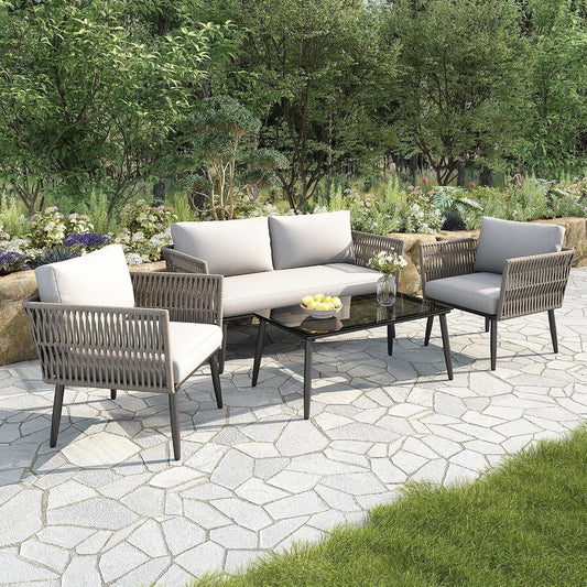 Set da pranzo da giardino Idemon, 2 posti, 2 poltrone, acciaio, vetro, Nero e grigio, per giardino e terrazzo