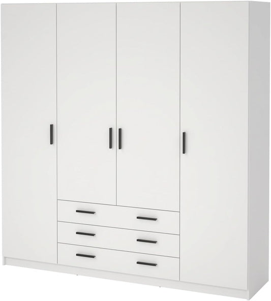 Armadio Arreditaly, 4 ante, 3 cassetti, 8 ripiani, 195,5 × 49,6 × 200,4 cm, Bianco, regolabile, per camera da letto