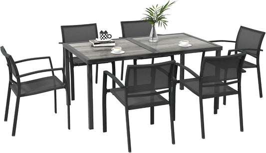 Set da pranzo da giardino Outsunny, 7 pezzi, legno, acciaio, Grigio, per giardino e terrazzo