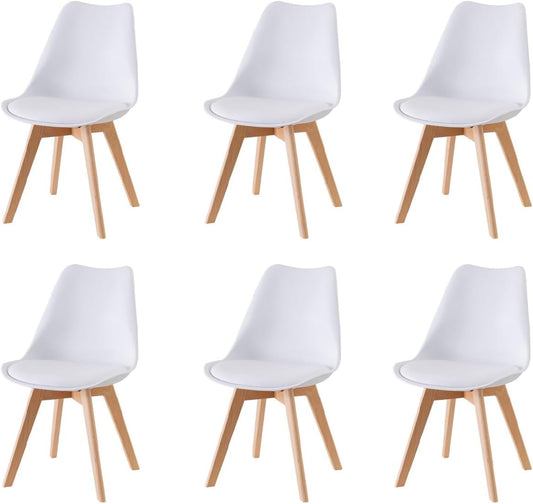 Sedia Baroni Home, 6 sedie, 57X48X79 cm, legno, Bianco, con cuscino, imbottita, per ufficio