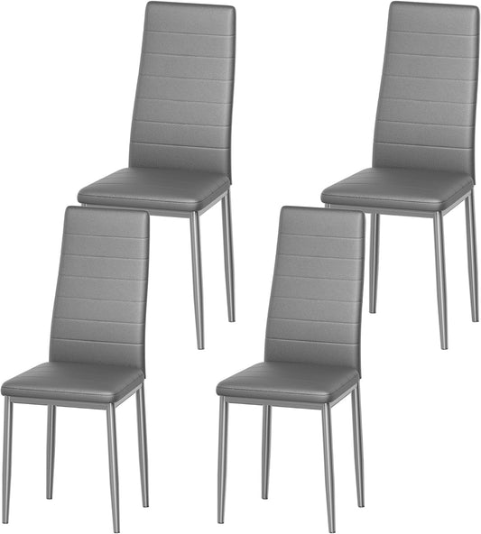 Sedia DEWINNER, metallo, Grigio, imbottita, per sala da pranzo e cucina, Sedia da pranzo nordica (set da 4)
