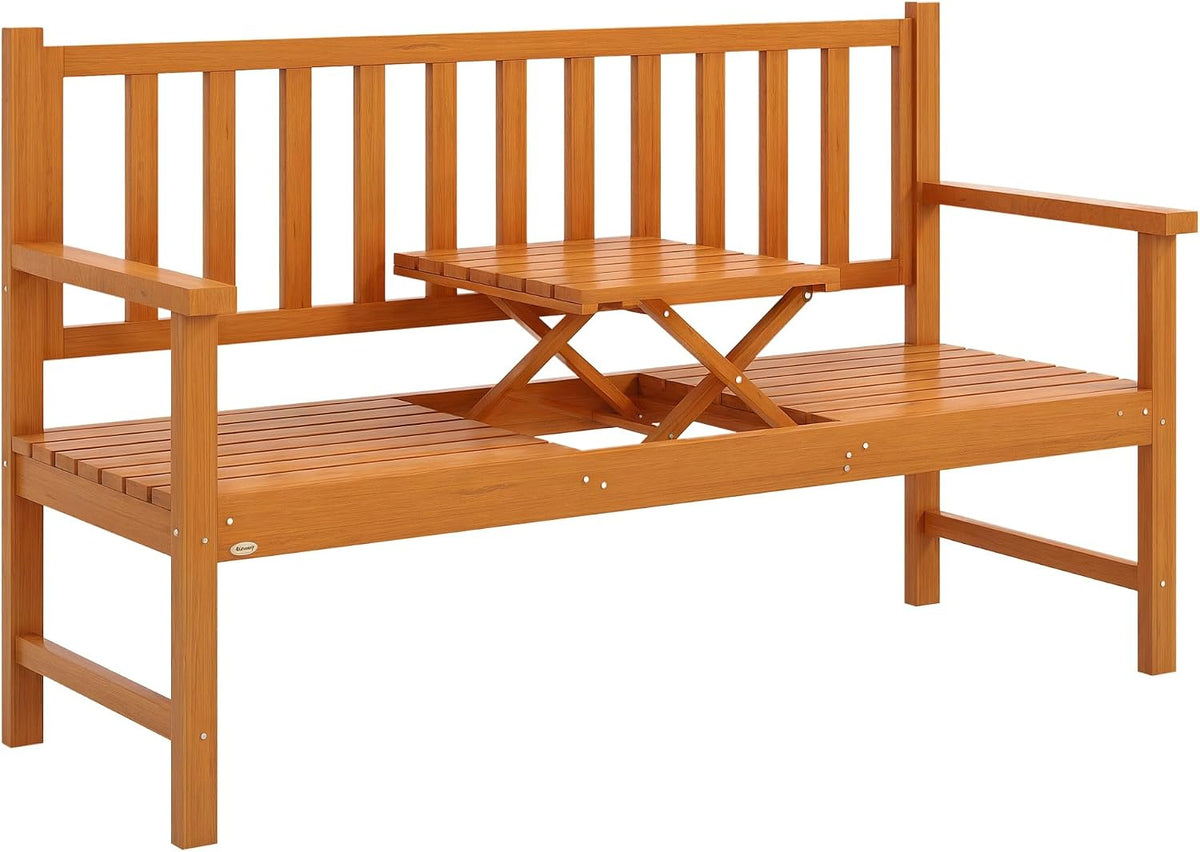 Panca Outsunny, 3 posti, 153 × 56 × 91 cm, legno, Marrone, regolabile, per giardino e terrazzo