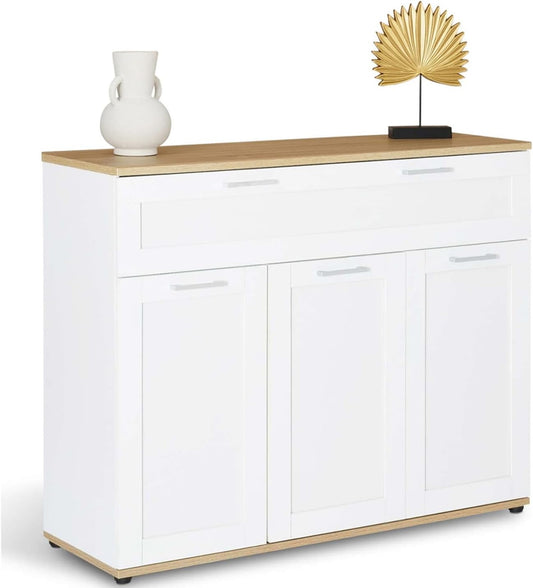 Credenza IDMarket, 3 ante, legno, Bianco, per soggiorno