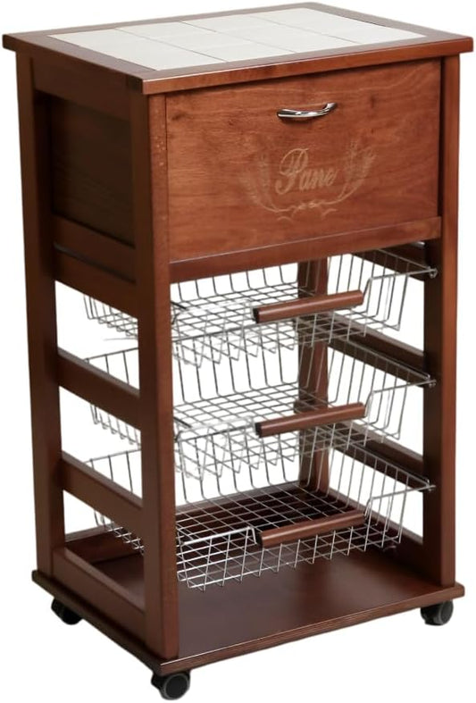 Carrello da cucina MA MAISON, 85 × 49 × 39 cm, legno, Noce, per sala da pranzo e cucina