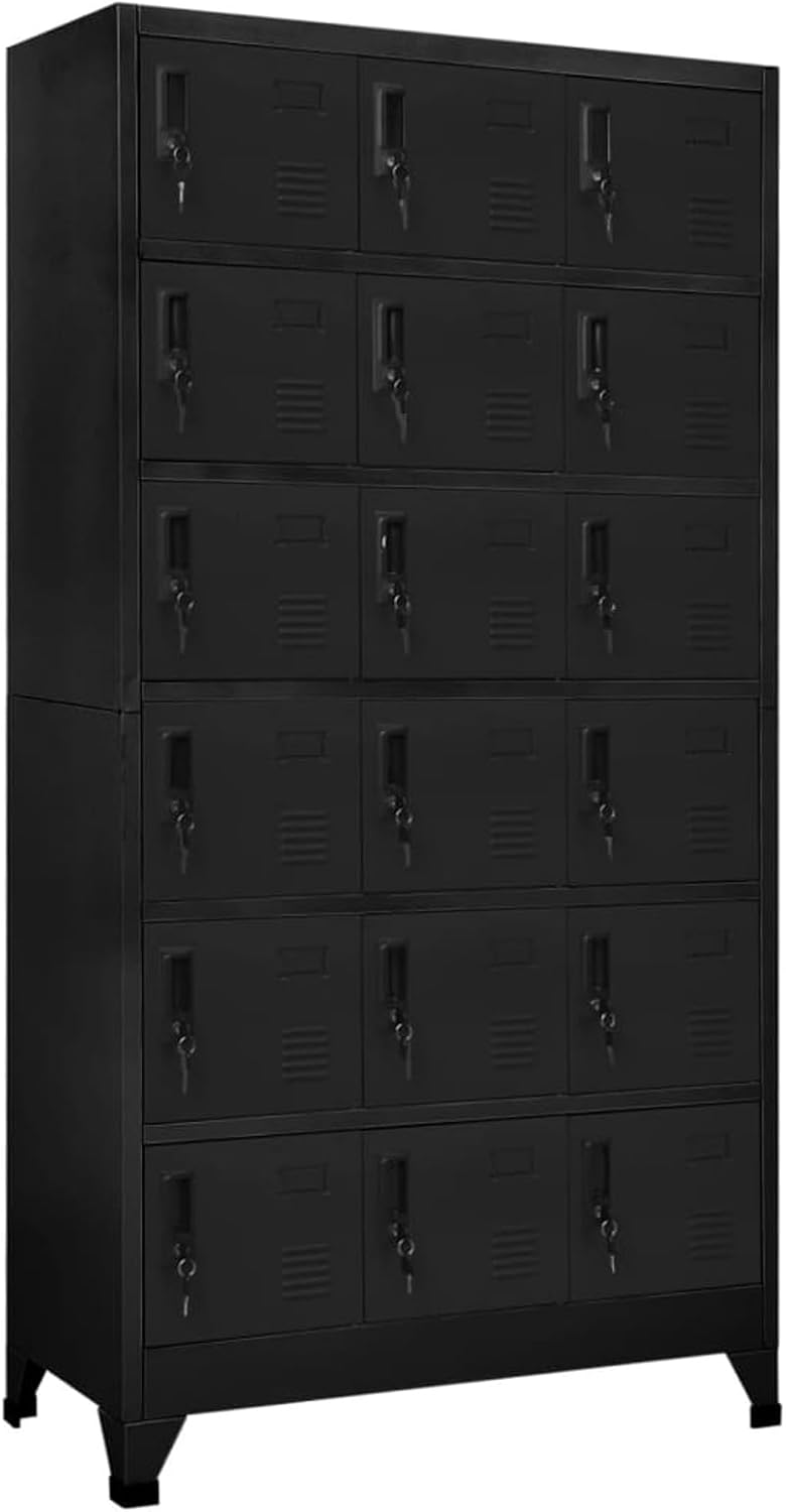 Armadietto NITCA, 90 × 40 × 180 cm, con serratura e chiave, acciaio, metallo, Nero, per ufficio