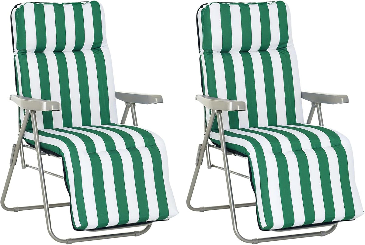 Sedia Outsunny, 2 pezzi, acciaio, Bianco, con cuscino, reclinabile, regolabile, pieghevole, imbottita