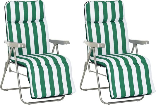 Sedia Outsunny, 2 pezzi, acciaio, Bianco, con cuscino, reclinabile, regolabile, pieghevole, imbottita