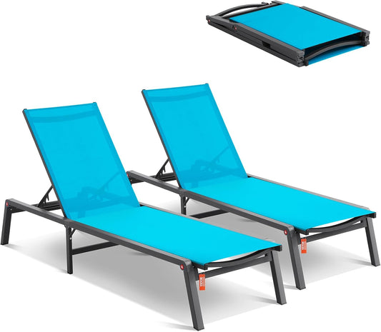 Sedia VEVOR, 2 pezzi, alluminio, Blu, reclinabile, regolabile, pieghevole, per giardino e terrazzo