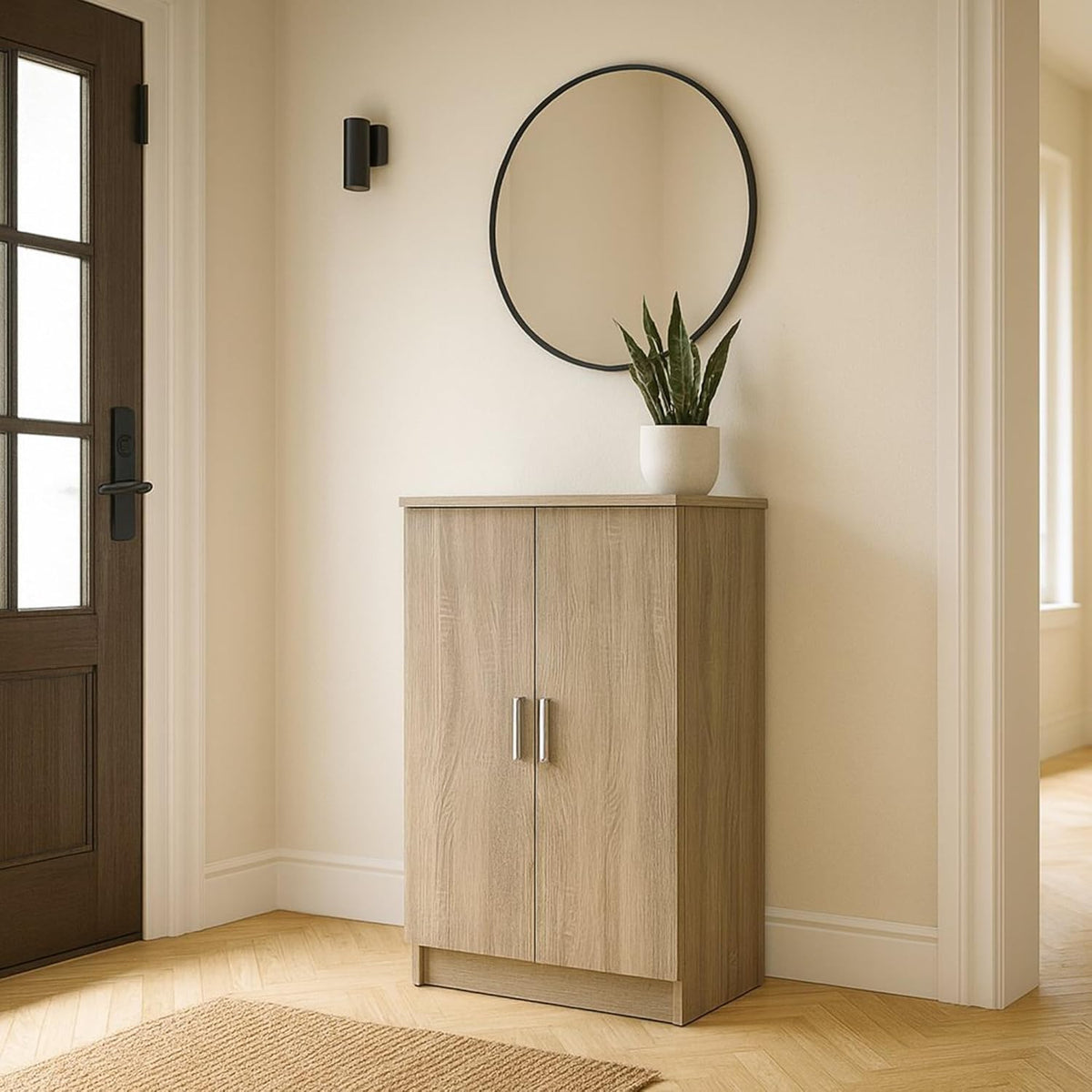 Armadio guardaroba Dmora, 2 ante, Rovere, con contenitore, per camera da letto, 55x35 h108 cm