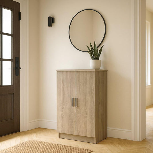 Armadio guardaroba Dmora, 2 ante, Rovere, con contenitore, per camera da letto, 55x35 h108 cm