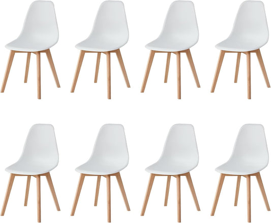 Sedia GrandCA HOME, 8 sedie, 47 × 44 × 84,5 cm, legno massello, Bianco, con poggiapiedi, per sala da pranzo e cucina