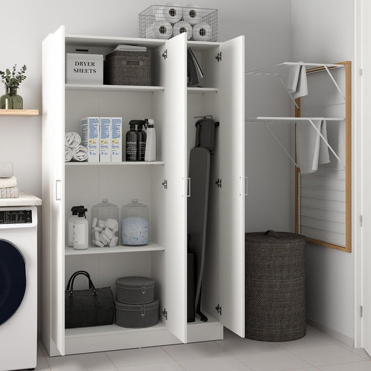 Armadio guardaroba Dmora, 3 ante, 109 × 37 × 180 cm, Bianco, con contenitore, regolabile, per camera da letto