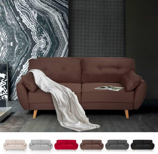 Divano letto Produce Shop, 3 posti, tessuto, Marrone, con funzione letto, reclinabile, imbottito, per soggiorno
