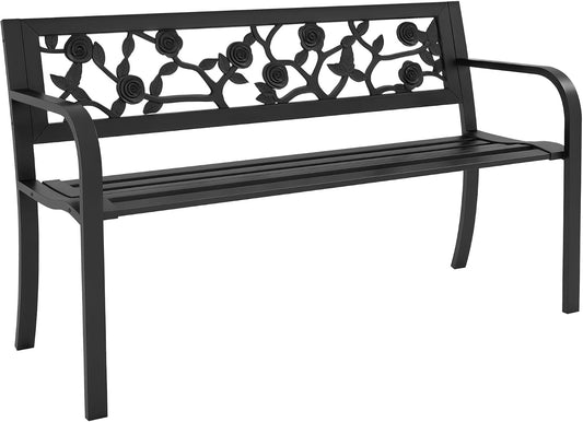 Panca Outsunny, 2 posti, 127 × 50 × 75cm, acciaio, Nero, con braccioli, per giardino e terrazzo
