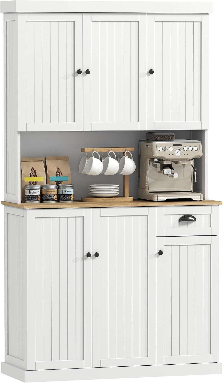 Credenza HOMCOM, 101 × 39 × 180cm, legno, Bianco, regolabile, per soggiorno e sala da pranzo