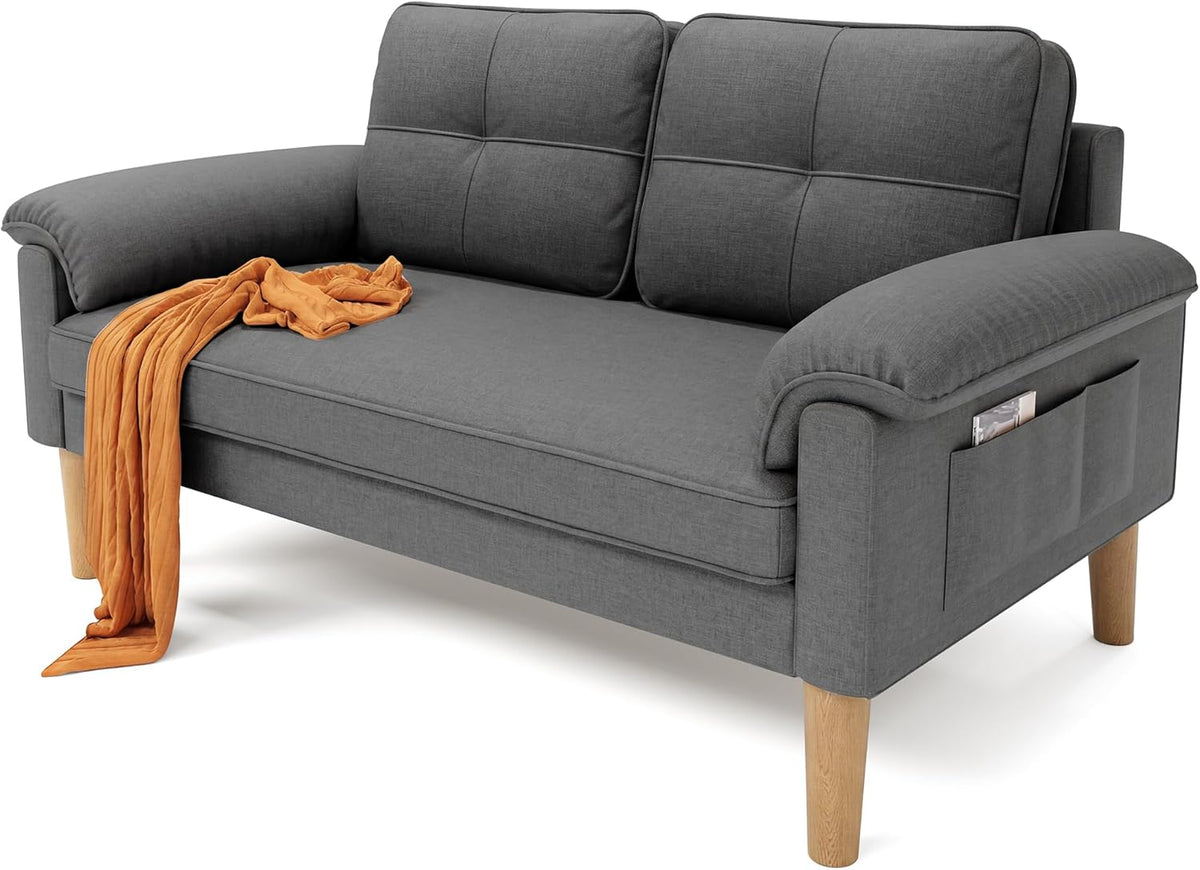 Divano Xbro, 2 posti, 145 × 77 × 77 cm, tessuto, Grigio scuro, con braccioli, per soggiorno
