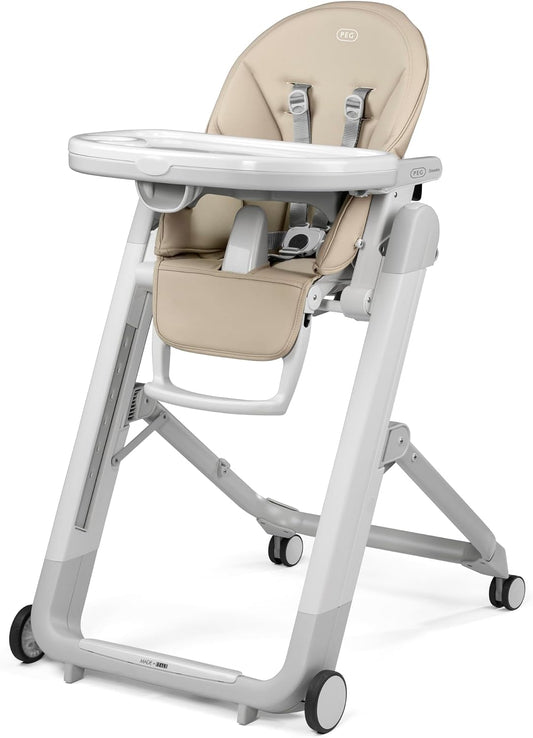 Seggiolone Peg Perego, similpelle, reclinabile, regolabile, pieghevole, con poggiapiedi, imbottito