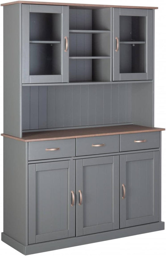 Credenza Dmora, 3 ante, 3 cassetti, 131 × 45 × 191 cm, Grigio, per soggiorno