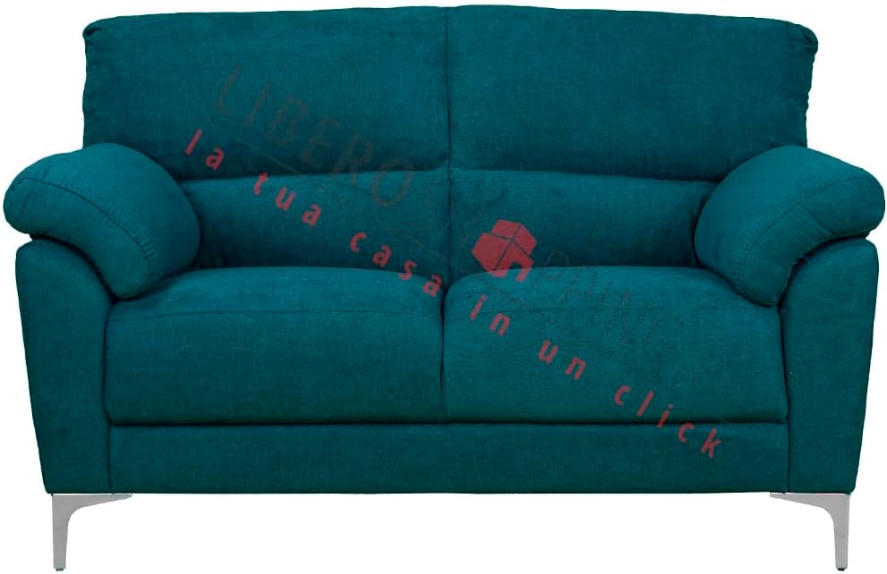 Divano Liberoshopping, 2 posti, 146 × 87 × 93 cm, tessuto, Blu petrolio, con braccioli, idrorepellente, per soggiorno