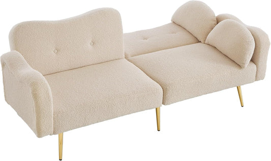 Divano letto Azkoeesy, 2 posti, metallo, tessuto, Beige, reclinabile, regolabile, per soggiorno