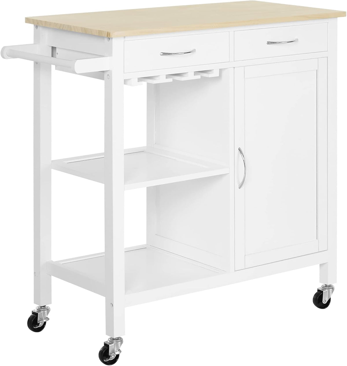 Carrello da cucina HOMCOM, 2 cassetti, 89 × 40 × 84cm, legno, MDF, Bianco, per sala da pranzo e cucina