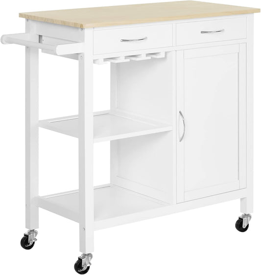 Carrello da cucina HOMCOM, 2 cassetti, 89 × 40 × 84cm, legno, MDF, Bianco, per sala da pranzo e cucina