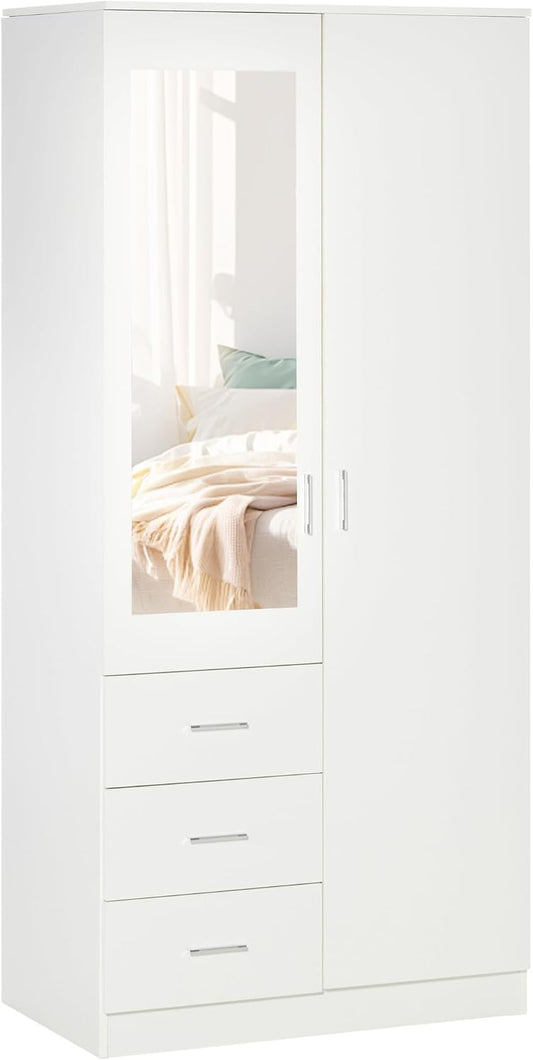 Armadio guardaroba HOMCOM, 2 ante, 80 × 50 × 180cm, legno, Bianco, regolabile, per camera da letto