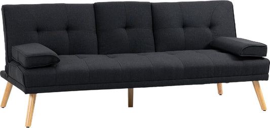 Divano letto DecHome, 3 posti, lino, Grigio, trasformabile, reclinabile, regolabile, con braccioli, per soggiorno