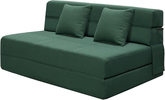 Divano letto ANONER, 2 posti, 4 in 1, tessuto, pelle, Verde, con funzione letto, pieghevole, per soggiorno