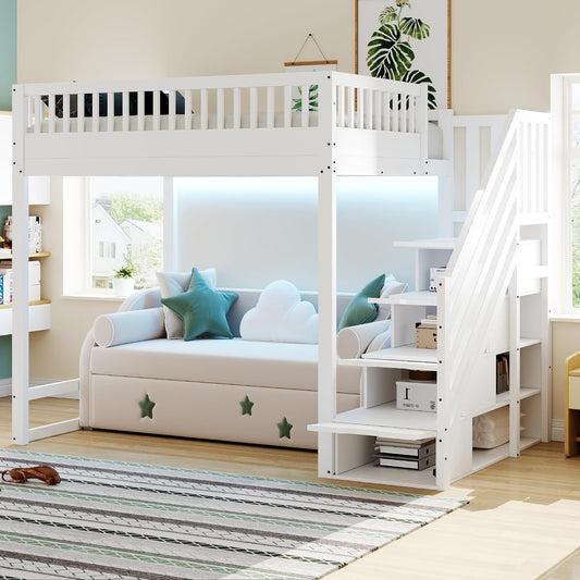 Letto Lubvtti, 140 × 200 cm, legno massello, Bianco, con illuminazione LED, per camera da letto