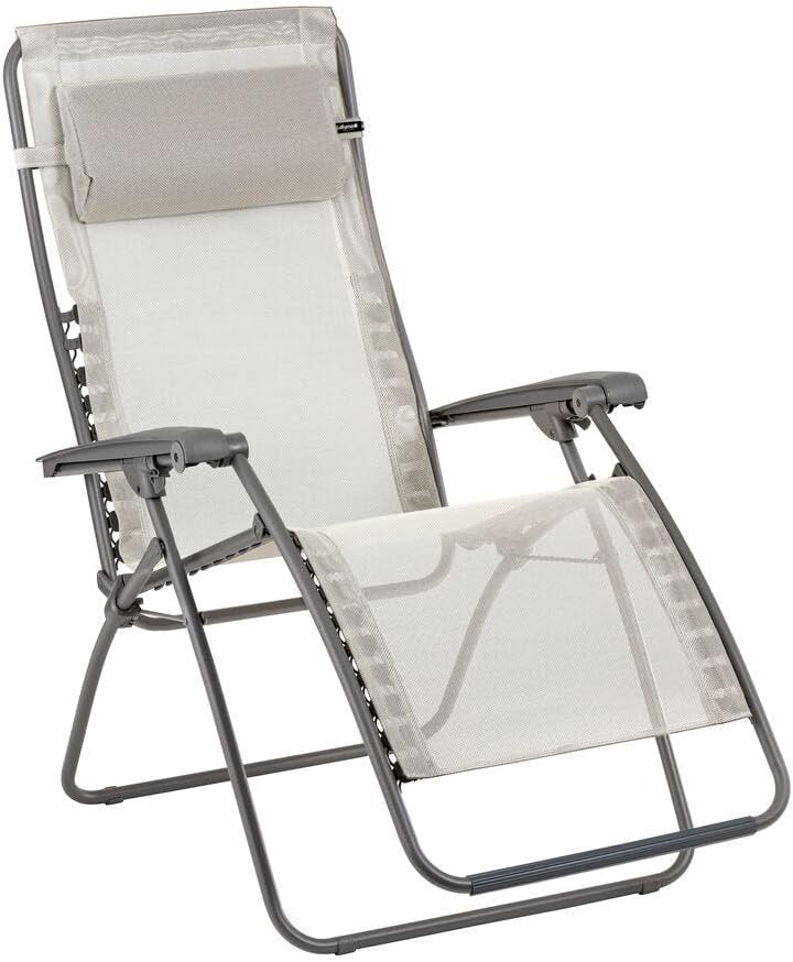 Poltrona relax Lafuma, 67 × 87 cm, Beige, regolabile, pieghevole, con poggiatesta, con braccioli, per soggiorno