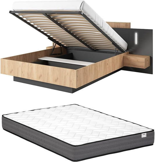 Letto Vente-unique FRANCOLI, 2 cassetti, 264,4 × 218,2 × 102 cm, materasso incluso, Antracite, per camera da letto