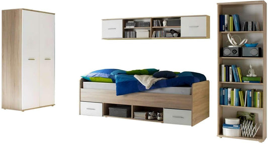 Set di mobili per camera da letto AVANTI TRENDSTORE, 90 × 190 × 55 cm, 90 × 200 cm, Bianco, con ruote