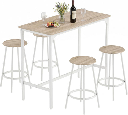 Set da pranzo HOMCOM, 4 sgabelli, legno, metallo, Rovere, regolabile, per sala da pranzo e cucina