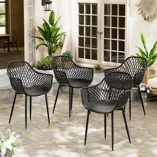 Sedia buybyroom, 4 sedie, metallo, Nero, con braccioli, per giardino e terrazzo, per piccoli balconi, carico massimo: 120 kg