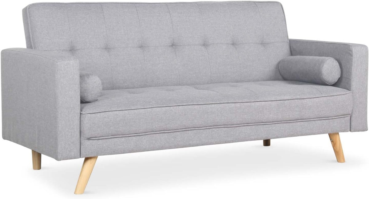 Divano Menzzo, 186 × 75 × 89 cm, velluto, Grigio chiaro, trasformabile, per soggiorno