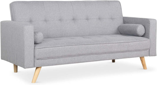 Divano Menzzo, 186 × 75 × 89 cm, velluto, Grigio chiaro, trasformabile, per soggiorno