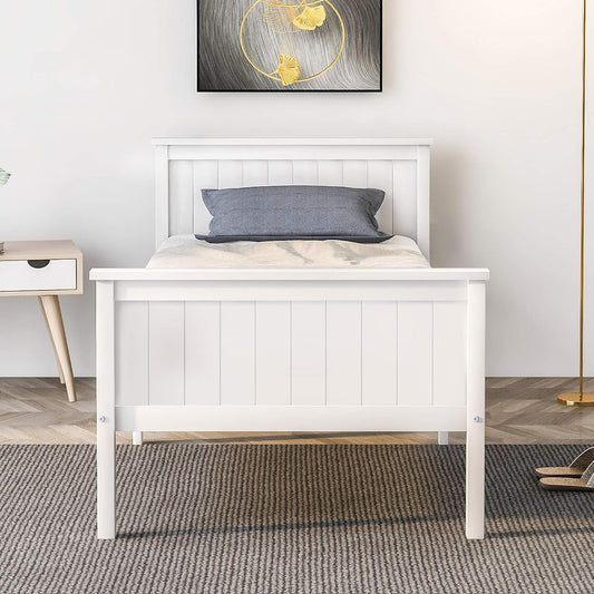 Struttura letto, singolo, 196 × 140 × 77 cm, legno, Bianco, con rete a doghe, per camera da letto